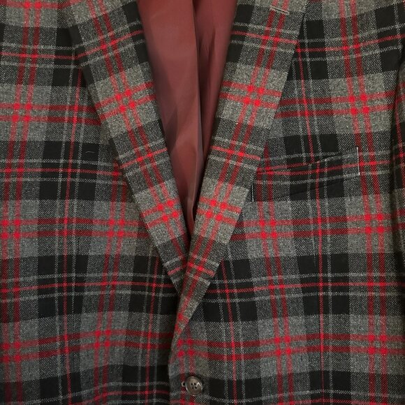 Izod red black and gray plaid sport coat jacket blazer wool blend 42R - Picture 2 of 7